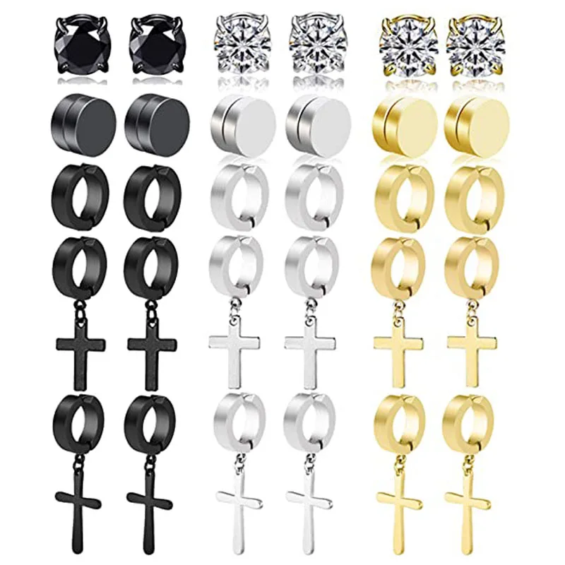 15 Pairs CZ Stainless Steel Non Pierced Magnetic Stud Earrings For Men Cool Stud Dangle Huggie Hinged Earring Set
15 Pairs CZ Stainless Steel Non Pierced Magnetic Stud Earrings For Men Cool Stud Dangle Huggie Hinged Earring Set