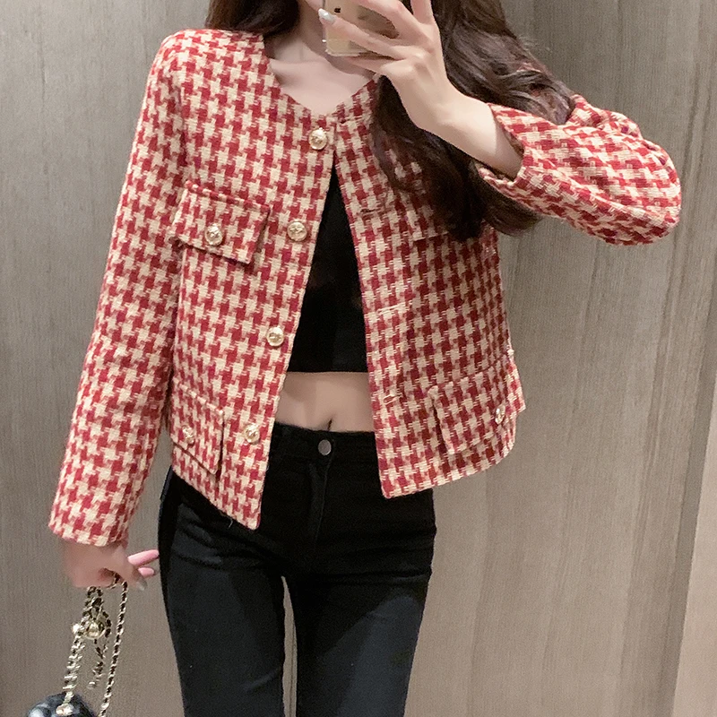 Runway French Spring Woolen Tweed Small Fragrance Houndstooth Jacket Women's Luxury Elegant OL Coat Female Outerwear Casacos
Runway French Spring Woolen Tweed Small Fragrance Houndstooth Jacket Women's Luxury Elegant OL Coat Female Outerwear Casacos
