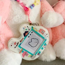 Kawaii TOMAGOTCHI Keychain Electronic Pets Acrylic DIY Frame Keychain Toys Cartoon Colorful Bead Chain Keyring Girl Kids Gift
