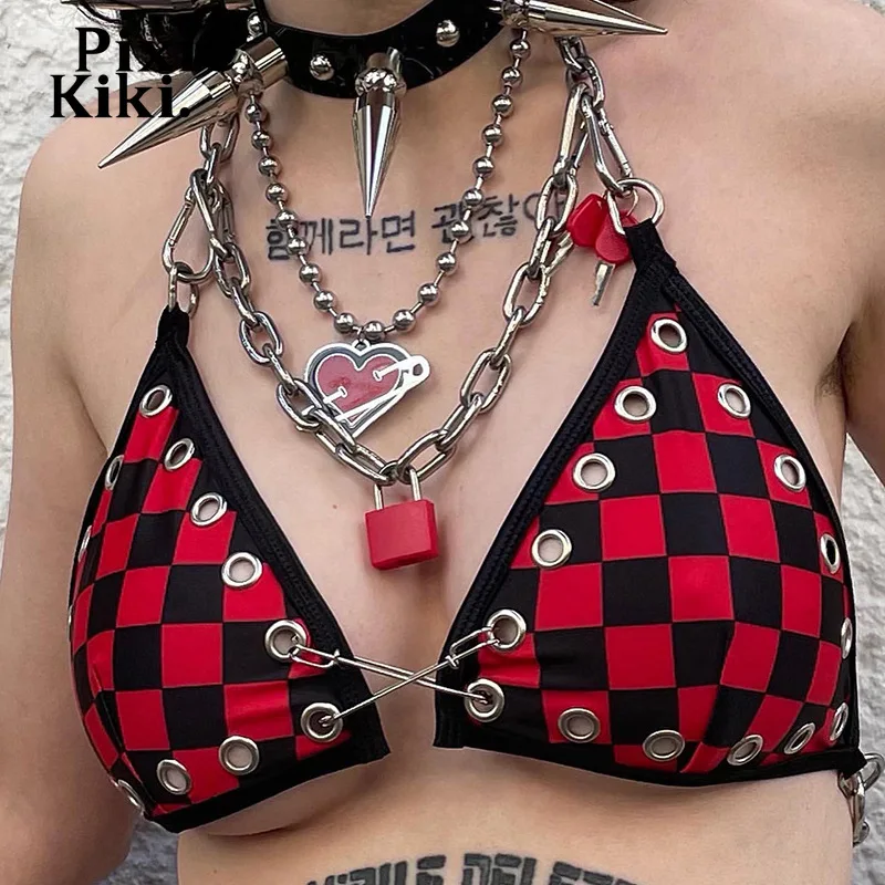 Кроп-топ PixieKiki Cyberpunk Y2k с лямкой на шее, шахматный принт, цепочка с заклепками, бюстгальтер, готические сексуальные майки для женщин 2022
Кроп-топ PixieKiki Cyberpunk Y2k с лямкой на шее, шахматный принт, цепочка с заклепками, бюстгальтер, готические сексуальные майки для женщин 2022