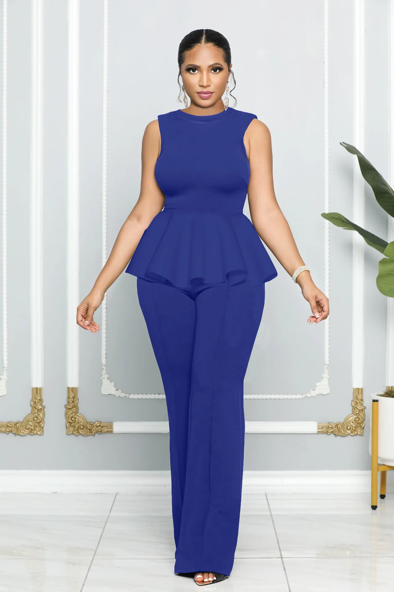 Office Wear Lady Elegant Chic Jumpsuit Women Fashion Sexy O Neck Sleeveless Patchwork Ruffle Slim Romper Long One-piece Pants
Office Wear Lady Elegant Chic Jumpsuit Women Fashion Sexy O Neck Sleeveless Patchwork Ruffle Slim Romper Long One-piece Pants