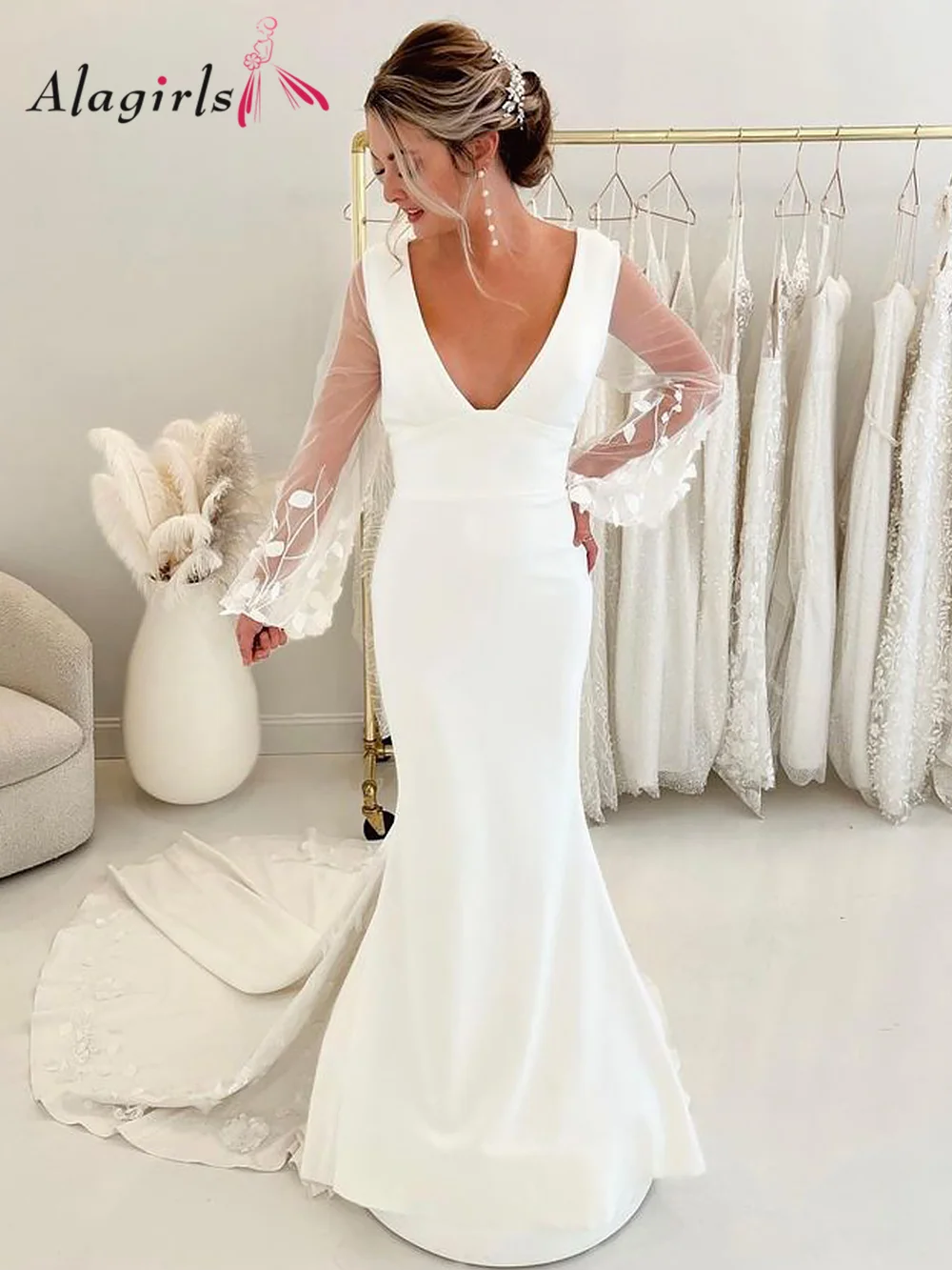 2023 Sexy Illusion Mermaid Beach Wedding Dress Long Sleeves Deep V Neck Backless Lace Bridal Dresses For Bride Robe De Mariée
2023 Sexy Illusion Mermaid Beach Wedding Dress Long Sleeves Deep V Neck Backless Lace Bridal Dresses For Bride Robe De Mariée