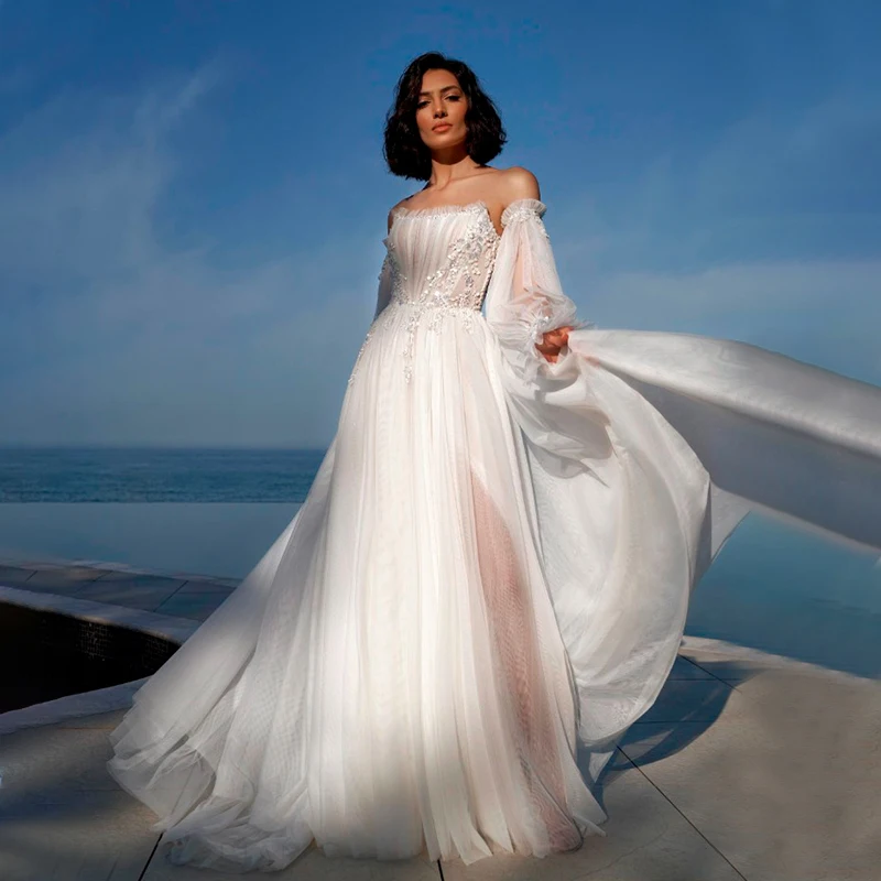High Quality Strapless A-Line Wedding Dresses Detachable Puff Long Sleeves Lace Appliques Bridal Gowns Vestido De Noiva
High Quality Strapless A-Line Wedding Dresses Detachable Puff Long Sleeves Lace Appliques Bridal Gowns Vestido De Noiva