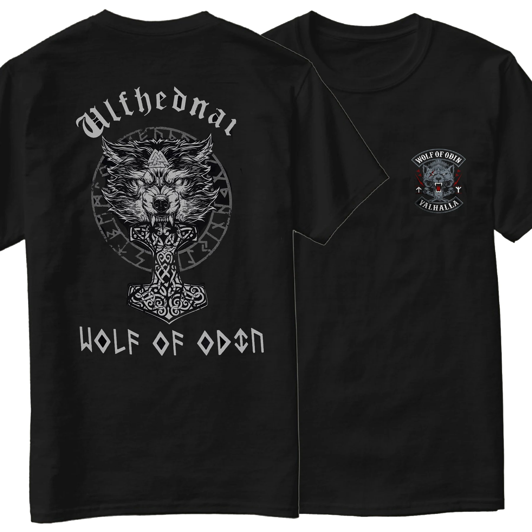 

Norse Myth Thor Hammer Mjolnir rune Wolf of Odin Valhalla T-Shirt 100% Cotton O-Neck Short Sleeve Casual Mens T-shirt Size S-3XL