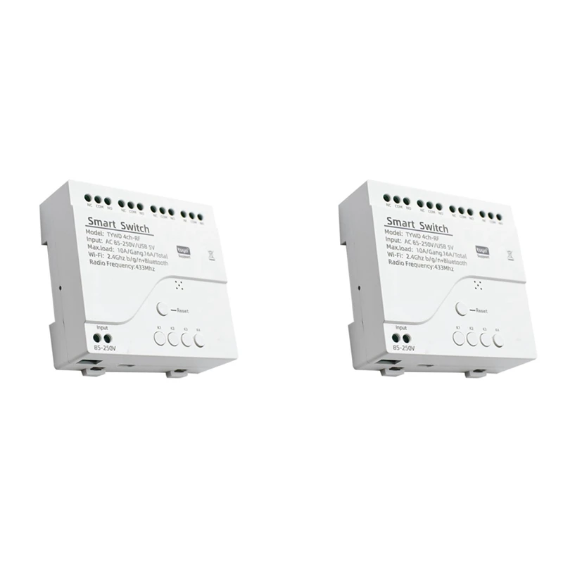Умный модуль переключателя Wi-Fi 2X Tuya, Радиочастотный пульт дистанционного управления 433, реле ввода 4CH для Alexa Google, 4CH AC85-250V 
Умный модуль переключателя Wi-Fi 2X Tuya, Радиочастотный пульт дистанционного управления 433, реле ввода 4CH для Alexa Google, 4CH AC85-250V