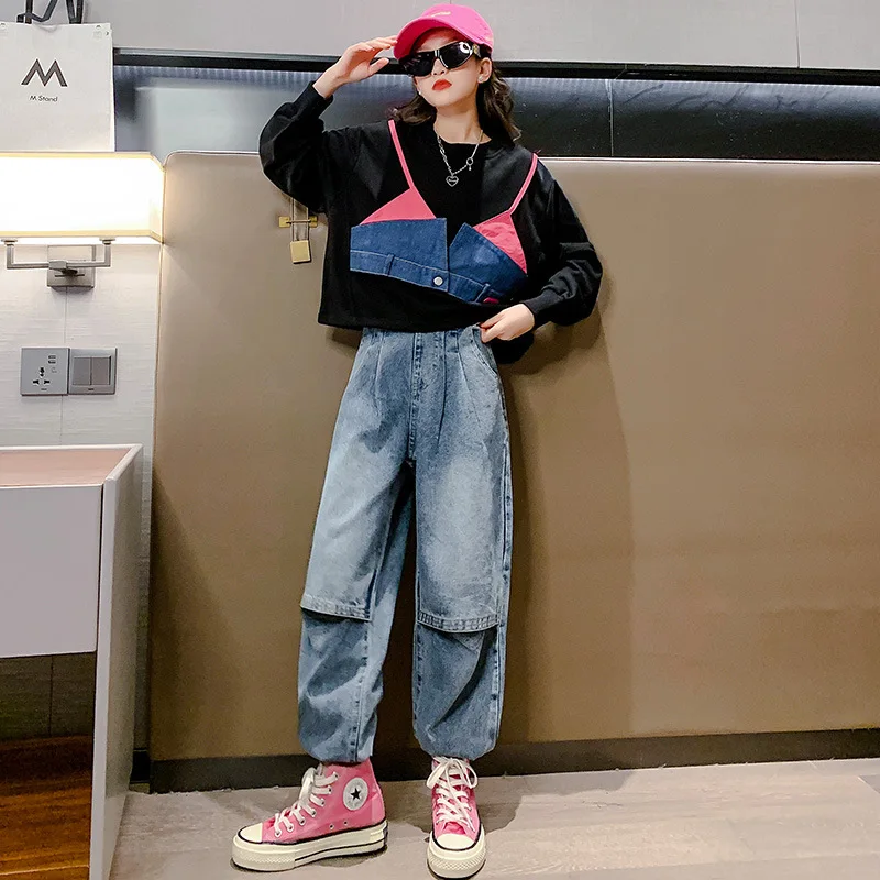 Комплект из двух предметов для девочек 4-14 лет, лоскутный топ с круглым вырезом и штаны, модная одежда для подростков, пуловер с имитацией двух предметов, весенняя одежда
Комплект из двух предметов для девочек 4-14 лет, лоскутный топ с круглым вырезом и штаны, модная одежда для подростков, пуловер с имитацией двух предметов, весенняя одежда