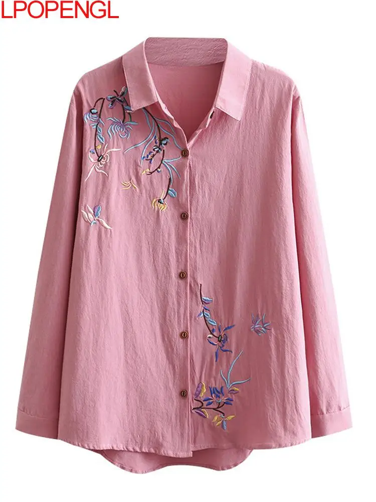 Women's Autumn Literary Cotton Linen Embroidered Long-sleeved Single Breasted Shirt Loose Embroidery Floral Turn-down Collar Top
Women's Autumn Literary Cotton Linen Embroidered Long-sleeved Single Breasted Shirt Loose Embroidery Floral Turn-down Collar Top