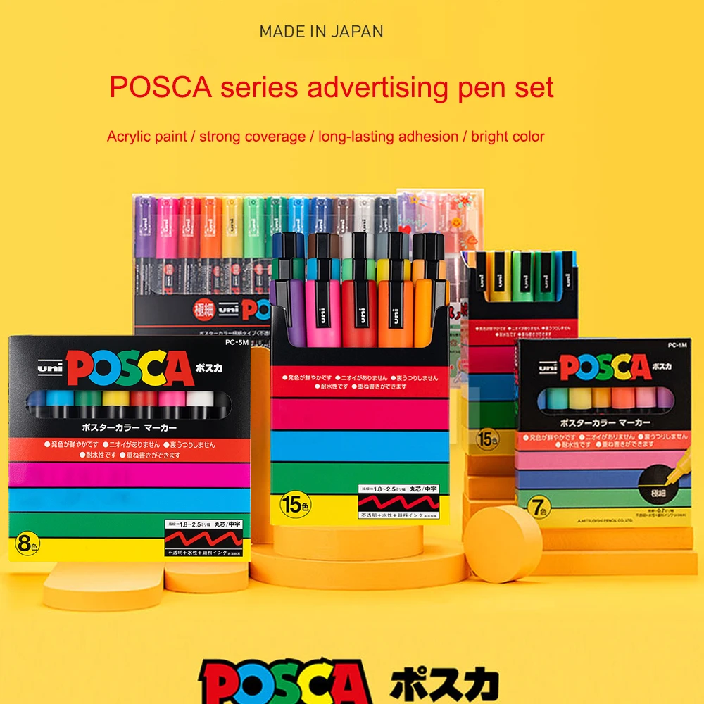 Japan UNI Posca Markers Poster Water-based Graffiti Advertising Pen PC-1M/3M/5M Combination Set Hand-painted Comic Art Supplies
Japan UNI Posca Markers Poster Water-based Graffiti Advertising Pen PC-1M/3M/5M Combination Set Hand-painted Comic Art Supplies