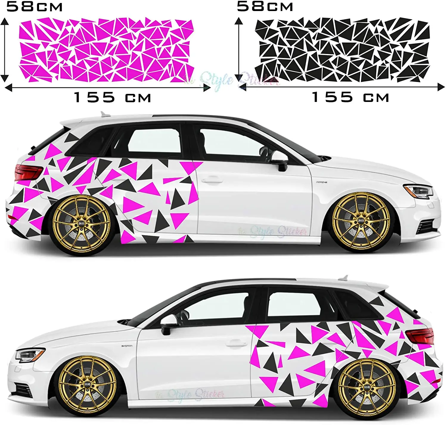 

Car side stickers, triangles, car decoration, car tattoo, colored camouflage look, camo stickers, 250 pieces, camouflage style,