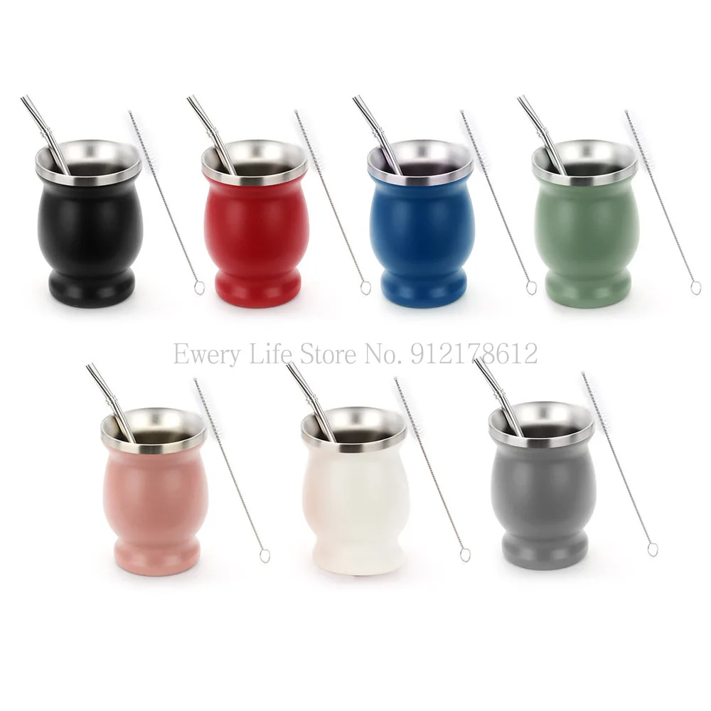 1 Set 230ML Bombilla Set Yerba Mate Gourd Double Stainless Steel Tea Cup with One Spoon and Brush Heat Insulation Anti Scalding
1 Set 230ML Bombilla Set Yerba Mate Gourd Double Stainless Steel Tea Cup with One Spoon and Brush Heat Insulation Anti Scalding