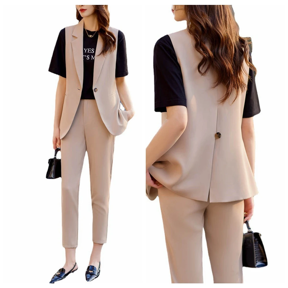 New Solid Fashion Korean Women Vest Blazer Office 2023 Spring Summer Set Sleeveless Casual Jackets Pencil Pants 2-piece Suit
New Solid Fashion Korean Women Vest Blazer Office 2023 Spring Summer Set Sleeveless Casual Jackets Pencil Pants 2-piece Suit