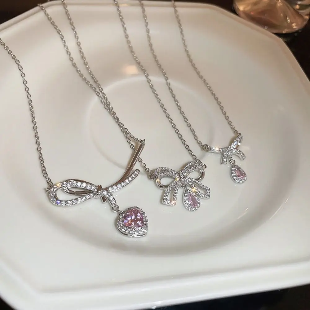 Bowknot Heart Teardrop Necklace Korean Sliver Exquisite Pendant Necklace Women Pink Crystal Alloy Jewelry
Bowknot Heart Teardrop Necklace Korean Sliver Exquisite Pendant Necklace Women Pink Crystal Alloy Jewelry