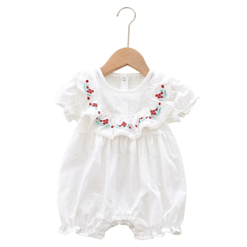 Боди летнее с круглым вырезом, короткими рукавами-фонариками и цветочной вышивкой 
Боди летнее с круглым вырезом, короткими рукавами-фонариками и цветочной вышивкой