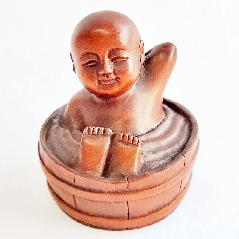 GX91 - 20 лет 1 8 дюйма резная вручную ящик Netsuke : Little Monk Boy на ванне