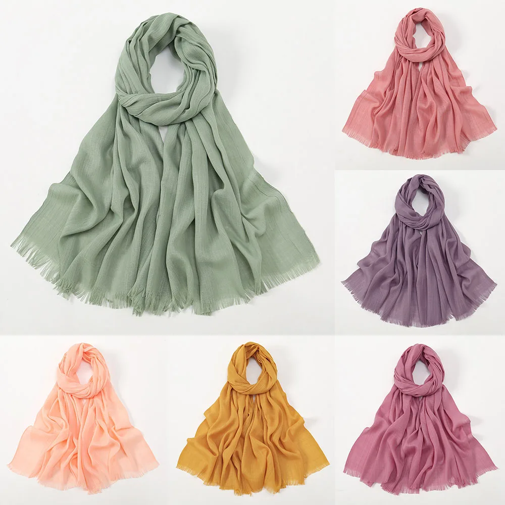 Women Solid Thin Bamboo Hijab Scarfs Tassel Long Scarves Crinkle Turban Shawls Female Muslim Headscarf Woman's Turban Head Wraps
Women Solid Thin Bamboo Hijab Scarfs Tassel Long Scarves Crinkle Turban Shawls Female Muslim Headscarf Woman's Turban Head Wraps