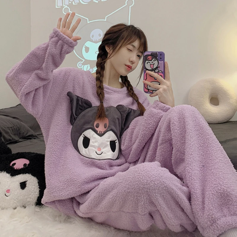 Kuromi Women Pullover Tops Pants Plush Sleepwear 2 Piece Set Y2K Sanrios Coral Fleece Home Clothes Melody Pajamas Christmas Gift
Kuromi Women Pullover Tops Pants Plush Sleepwear 2 Piece Set Y2K Sanrios Coral Fleece Home Clothes Melody Pajamas Christmas Gift