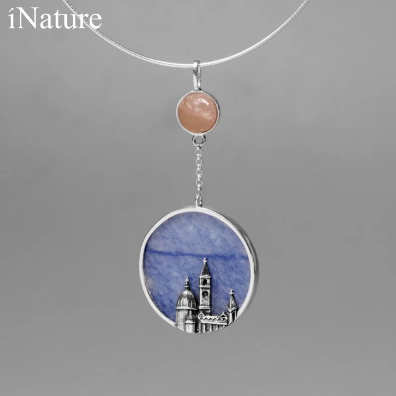 INATURE 925 Sterling Silver Religious Jewelry Natural Stone Florence Cathedral Church Pendant Necklace For Women Accessories
INATURE 925 Sterling Silver Religious Jewelry Natural Stone Florence Cathedral Church Pendant Necklace For Women Accessories