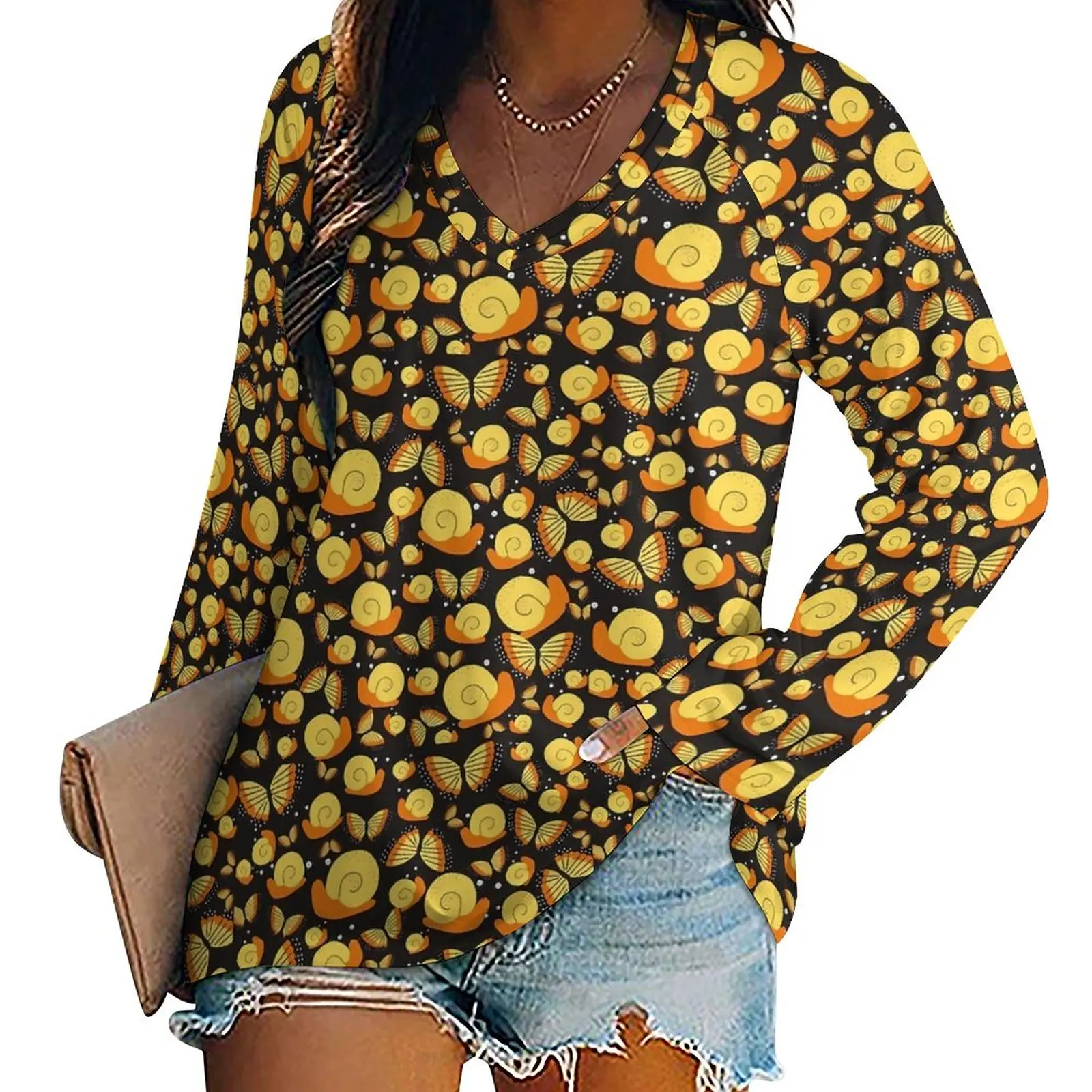 Gold Snail Print T-Shirt Spring Butterfly Shell Street Style T-Shirts Long Sleeve Modern Tshirt Women Graphic Clothes 4XL 5XL
Gold Snail Print T-Shirt Spring Butterfly Shell Street Style T-Shirts Long Sleeve Modern Tshirt Women Graphic Clothes 4XL 5XL