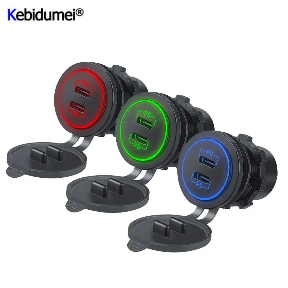 Car Charger Dual PD Type-C Socket 12-24V Fast Charge with LED 3 Colors Light Waterproof Adapters for Car Boat RV Quick Charge
Car Charger Dual PD Type-C Socket 12-24V Fast Charge with LED 3 Colors Light Waterproof Adapters for Car Boat RV Quick Charge
