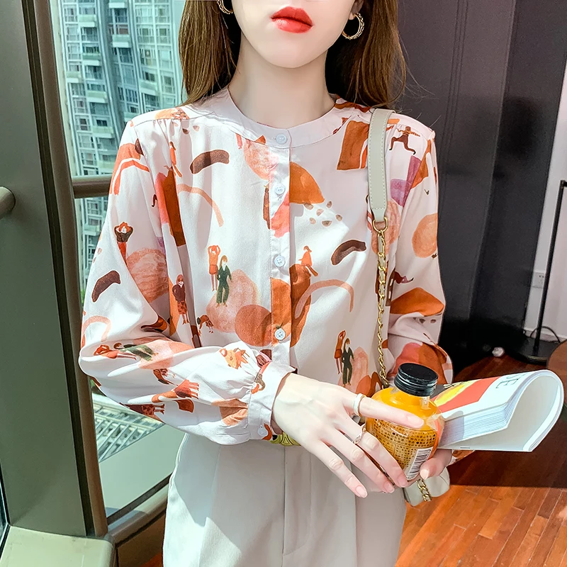 Chiffon Women's Blouse O-neck Print Casual Shirt Long Sleeve Autumn Fashion Top
Chiffon Women's Blouse O-neck Print Casual Shirt Long Sleeve Autumn Fashion Top
