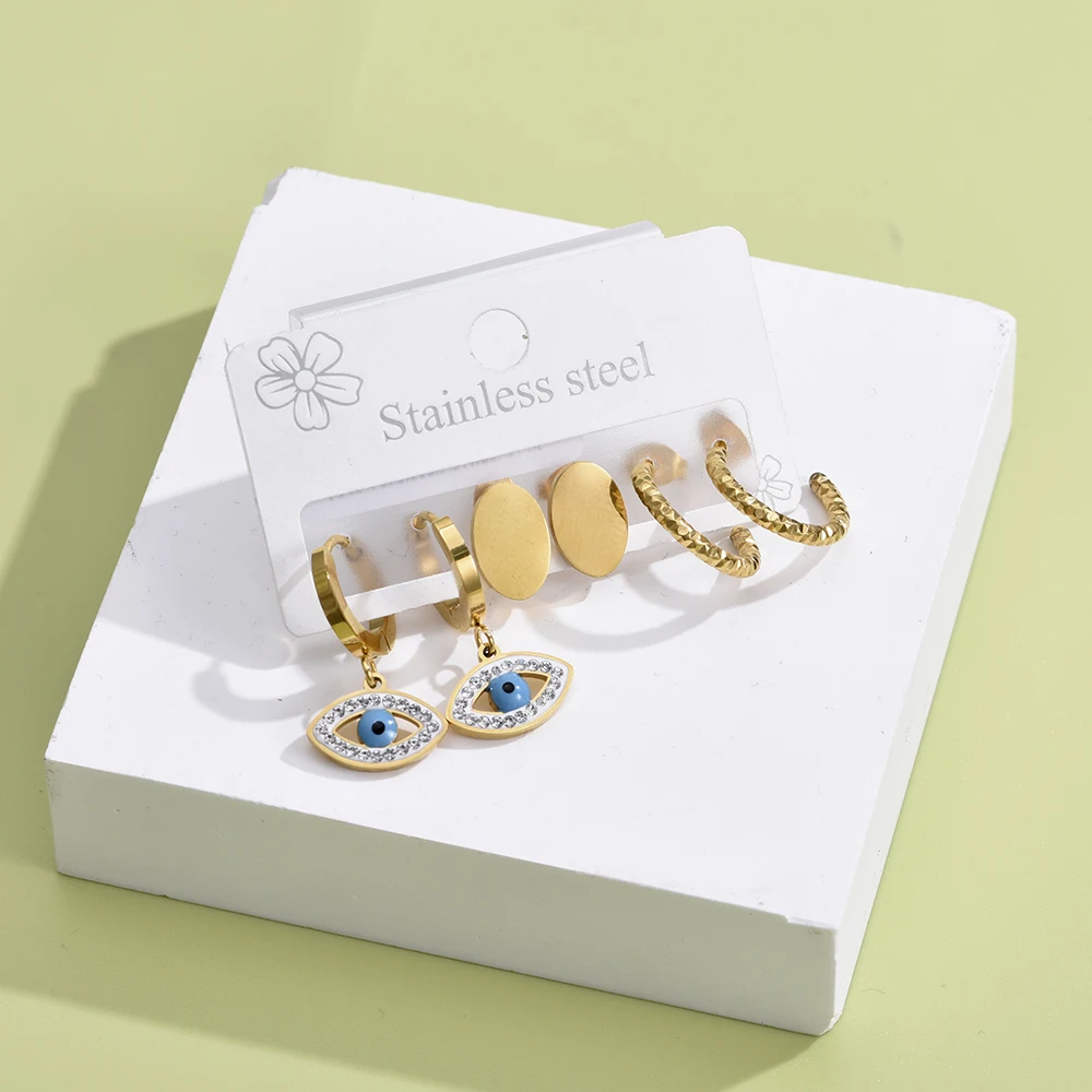 Gold Evil Eye Earrings Set For Women Stainless Steel Oval C-shape Blue Eyes Drop Earrings Party Gift Trendy Jewelry 3 pairs/set
Gold Evil Eye Earrings Set For Women Stainless Steel Oval C-shape Blue Eyes Drop Earrings Party Gift Trendy Jewelry 3 pairs/set