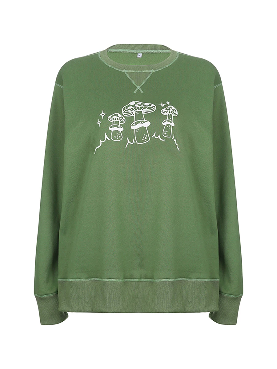 Женский Повседневный Свободный пуловер, свитшоты с принтом в виде грибов, пуловер с круглым вырезом и длинным рукавом, свитшот, уличная одеж...