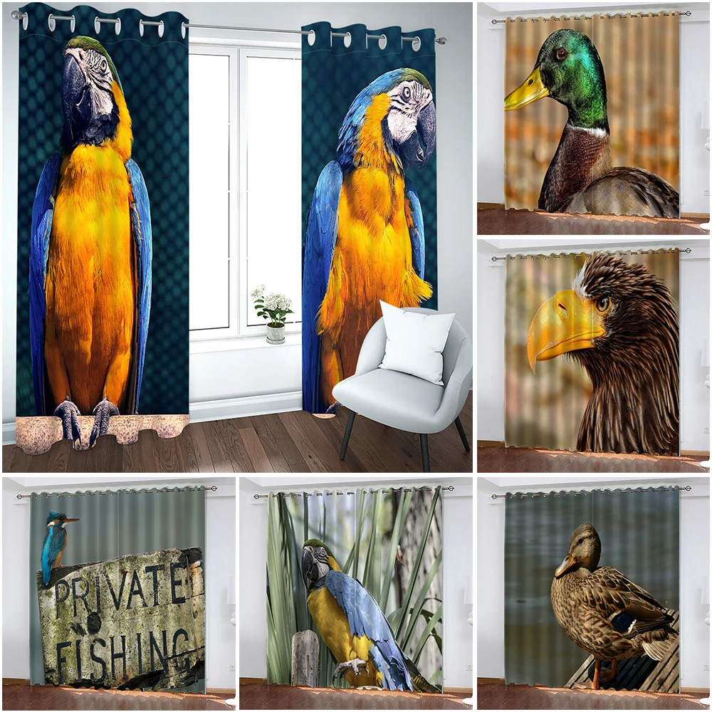 

Color Parrot 3D Printing Household Curtains Eagle Duck Print Blackout Curtains for Living Room Luxury Cotinas De Sala カーテン