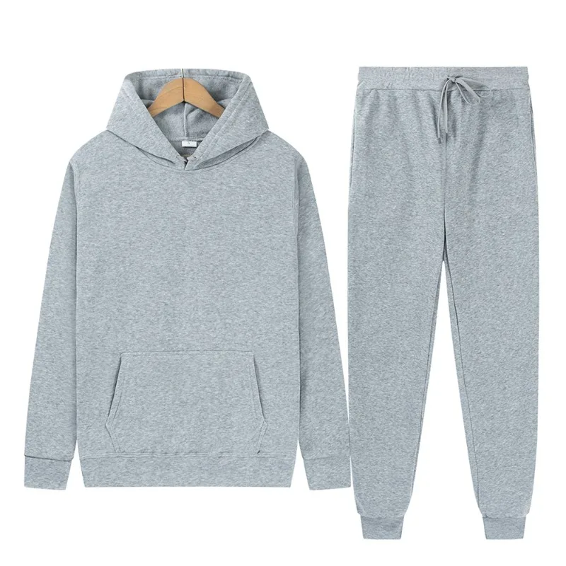 

Men's Women's Solid Color Long Sleeves Hoodie Set Fleece Hoodie Pant Thick Warm Fashion Brand Casual Couples Outwear Suits