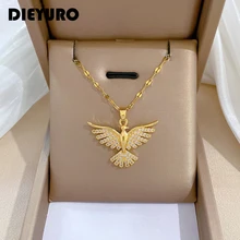 DIEYURO 316L Stainless Steel Phoenix Eagles Pendant Necklace For Women Girl 2023 New Trend Choker Neck Chain Jewelry Gift Party