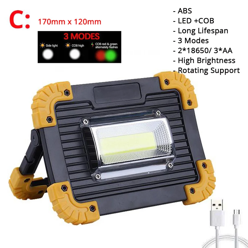 100W Led Portable Work Light Spotlight 3000lm Rechargeable Camping Light By18650 3*AA Battery 5V Display Power Tools
100W Led Portable Work Light Spotlight 3000lm Rechargeable Camping Light By18650 3*AA Battery 5V Display Power Tools