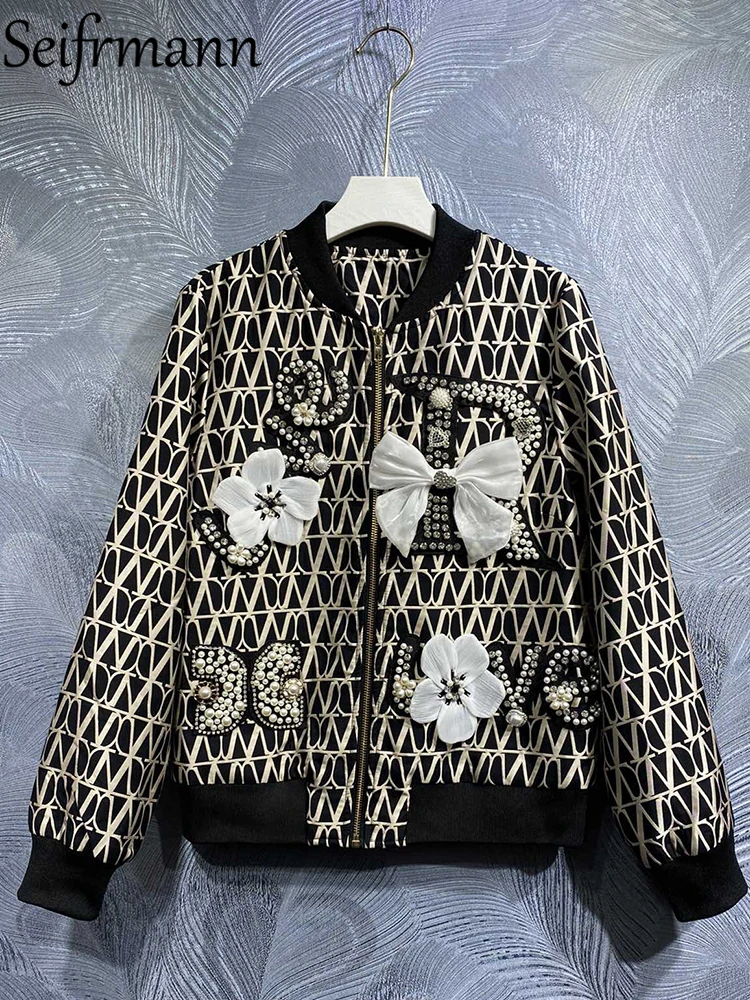 Seifrmann High Quality Spring Women Fashion Designer Jacket Lantern Sleeve Crystal Beading Appliques Loose Short Coats Overcoat
Seifrmann High Quality Spring Women Fashion Designer Jacket Lantern Sleeve Crystal Beading Appliques Loose Short Coats Overcoat