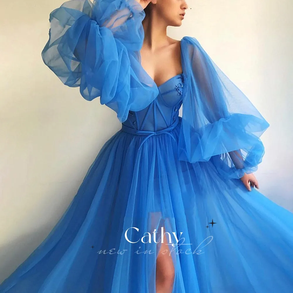 Cathy Sweetheart Prom Dresses With Puffy Sleeves Sexy Side Split Tulle Party Dress Robes De Soirée Custom Evening Dresses
Cathy Sweetheart Prom Dresses With Puffy Sleeves Sexy Side Split Tulle Party Dress Robes De Soirée Custom Evening Dresses