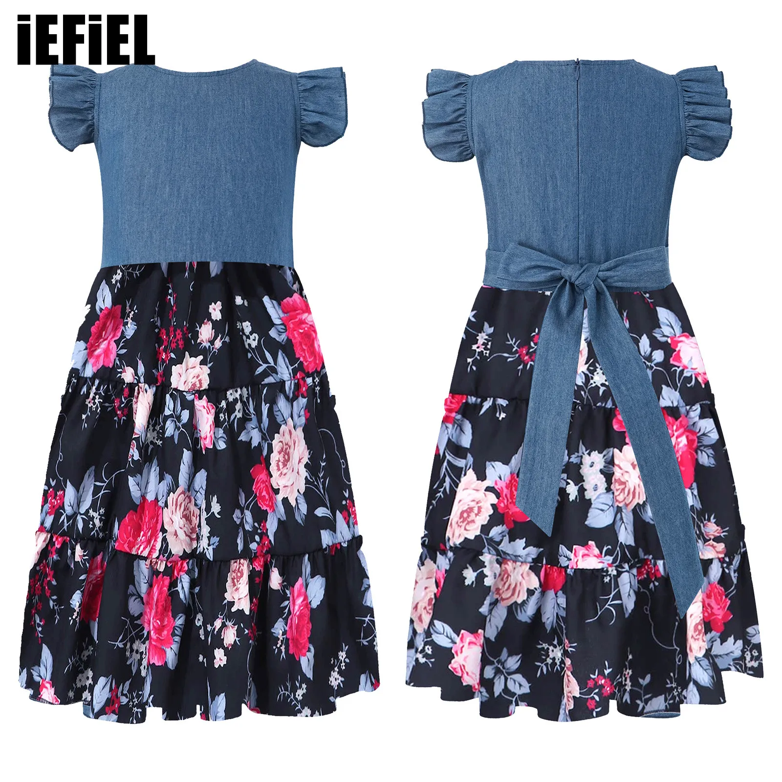 Kid Girls Stylish Denim Dress Fly Sleeve Round Neck Ruffle Tiered Skirt Casual A-Line Dress for School Vacation
Kid Girls Stylish Denim Dress Fly Sleeve Round Neck Ruffle Tiered Skirt Casual A-Line Dress for School Vacation