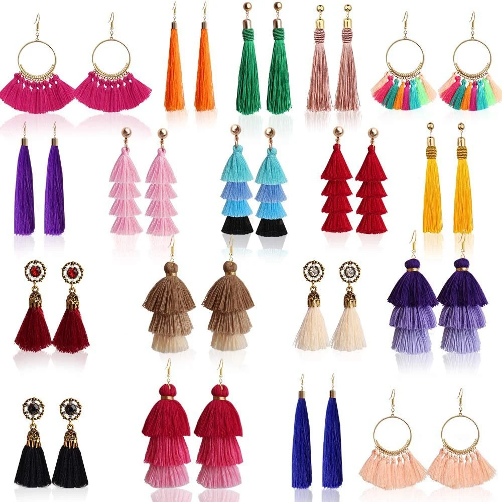 18 Pairs Tassel Earrings for Women Fashion Bohemian Earrings Colorful Long Layered Thread Dangly Tiered Drop Earrings
18 Pairs Tassel Earrings for Women Fashion Bohemian Earrings Colorful Long Layered Thread Dangly Tiered Drop Earrings