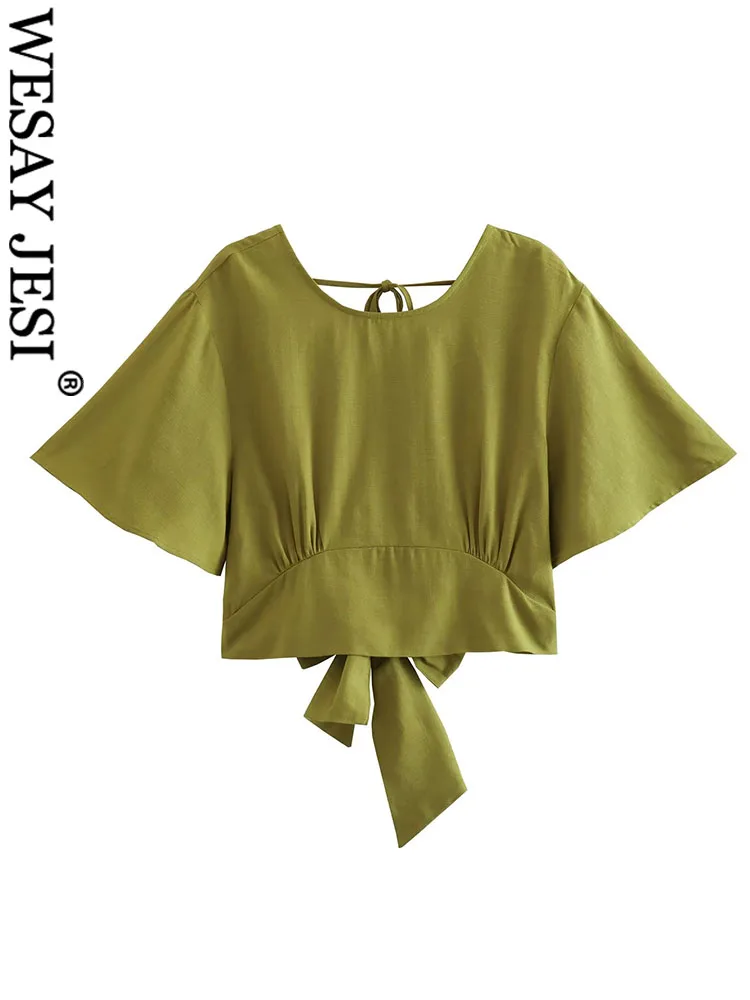 WESAY JESI TRAF Women Fashion Y2K Sexy Backless Casual Blouse Short Sleeve Bow Tied Back Slim Shir Chic Female Crop Top Thin
WESAY JESI TRAF Women Fashion Y2K Sexy Backless Casual Blouse Short Sleeve Bow Tied Back Slim Shir Chic Female Crop Top Thin