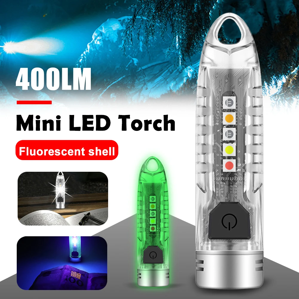 Mini Flashlight Portable LED Torch Light USB Rechargeable 400LM 12 Modes Fluorescent Shell Waterproof Keychain Lantern
Mini Flashlight Portable LED Torch Light USB Rechargeable 400LM 12 Modes Fluorescent Shell Waterproof Keychain Lantern