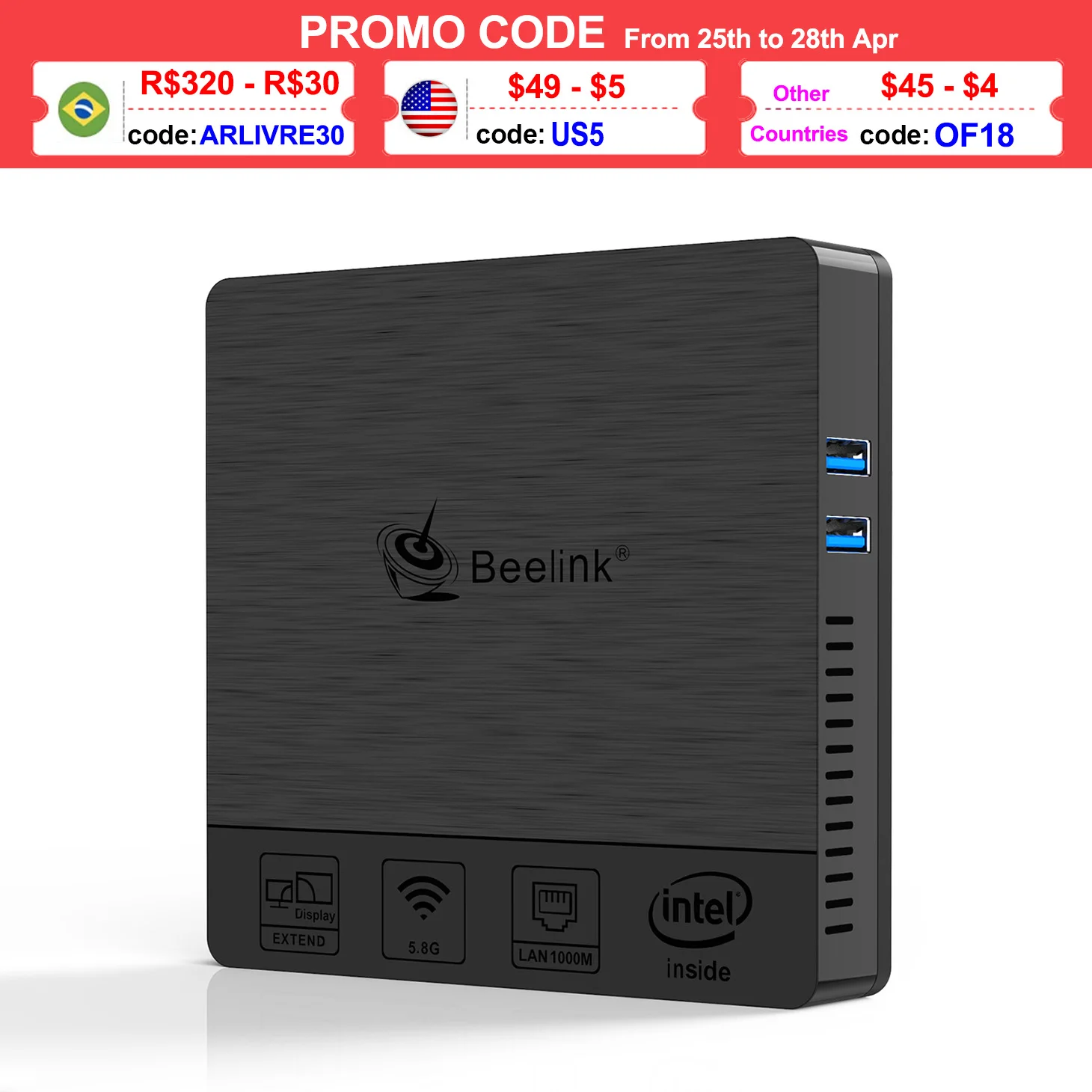 The Cheapest Mini PC Beelink BT4 Intel Atom Z8500 Quad Core Up to 2.24GHz 4GB 64GB Windows 10 Computer HTPC HDMI VGA NUC
The Cheapest Mini PC Beelink BT4 Intel Atom Z8500 Quad Core Up to 2.24GHz 4GB 64GB Windows 10 Computer HTPC HDMI VGA NUC