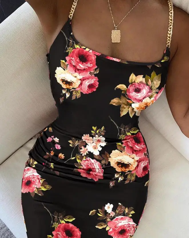 Women's Floral Elegant Skirt Print Chain Decor Bodycon Sleeveless Sweet Dress 2023 Summer New Fashion Sexy U-Neck vestidos
Women's Floral Elegant Skirt Print Chain Decor Bodycon Sleeveless Sweet Dress 2023 Summer New Fashion Sexy U-Neck vestidos