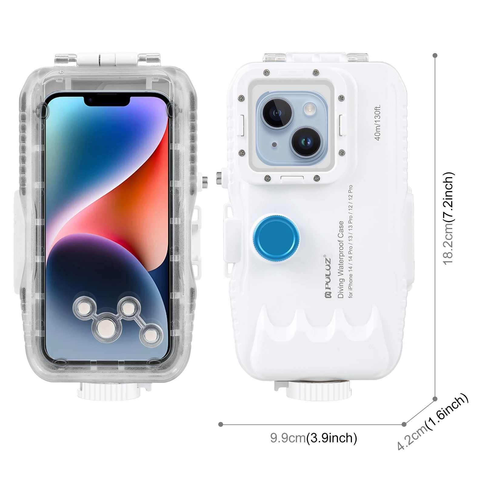 

PULUZ 40m/130ft Waterproof Diving Case Photo Video Taking Underwater Housing Cover for iPhone 14 13 12 Pro Max 13 12 Pro 12 mini