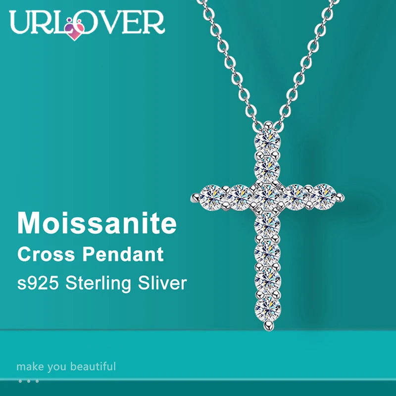 URLOVER Full Moissanite Cross Pendant Necklace Original 925 Sterling Sliver Chain Plated 18k White Gold Fine Necklace for Women
URLOVER Full Moissanite Cross Pendant Necklace Original 925 Sterling Sliver Chain Plated 18k White Gold Fine Necklace for Women