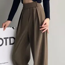 Jielur Brown Wide Leg Women Classic Suit Pants Vintage Palazzo Office Elegant Casual Black Trousers Female High Waist Pants