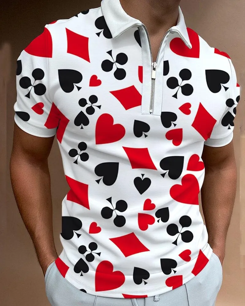 Men Playing Card Short Sleeve Polo Shirts Casual Turn-down Collar Zipper Design Tops 2022 Summer Harajuku Men's Streetwear
Men Playing Card Short Sleeve Polo Shirts Casual Turn-down Collar Zipper Design Tops 2022 Summer Harajuku Men's Streetwear