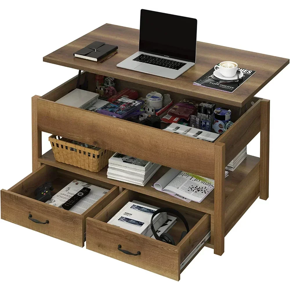 

Wood Lift Top Coffee Tables with 2 Storage Drawers & Hidden Compartment for Living Room Office, Rustic Brown