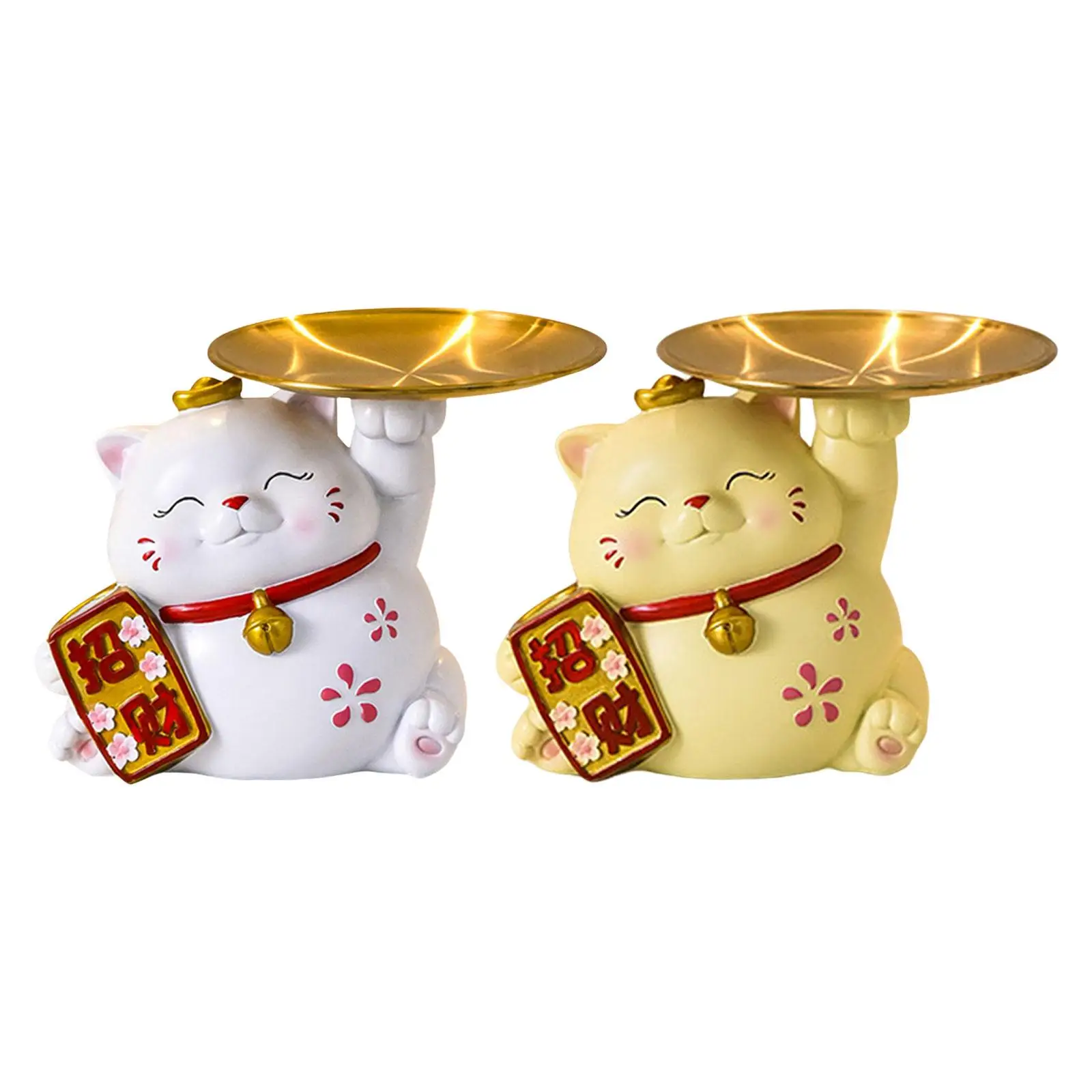 

Cute Lucky Cat Statue Home Decor Resin Figurine Keys Holder Jewelry Trinket Tray for Drawing Room Restaurant Bar Entryway Cafe