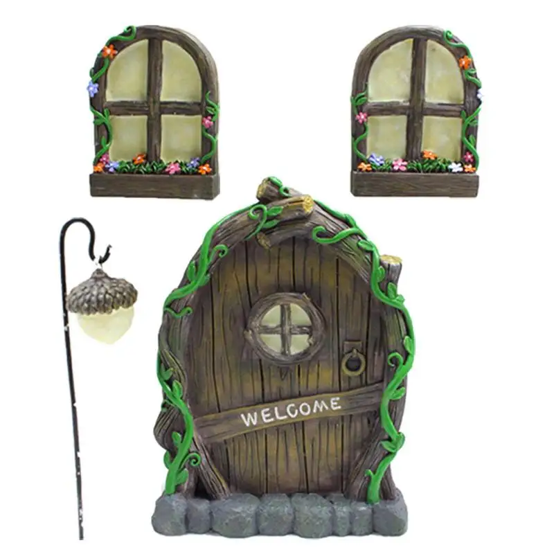 

Fairy Tree Door And Windows Glow In The Dark Yard Art Sculpture Decoration For Kids Room Wall And Trees Outdoor Miniature Fairy