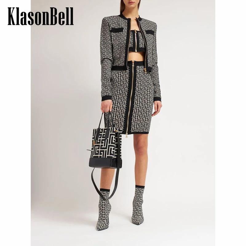 11.9 KlasonBell Vintage Geometric Pattern Shoulder Pads Slim Knitted Short Cardigan Or Zipper Package Hip Skirt Set Women
11.9 KlasonBell Vintage Geometric Pattern Shoulder Pads Slim Knitted Short Cardigan Or Zipper Package Hip Skirt Set Women