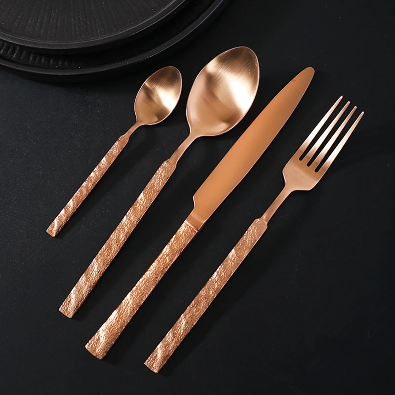 

24Pcs KuBac Hommi Matte Gold Stainless Steel Dinnerware Set Dinner Knife Fork Cutlery Set Service For 4 Drop Shipping