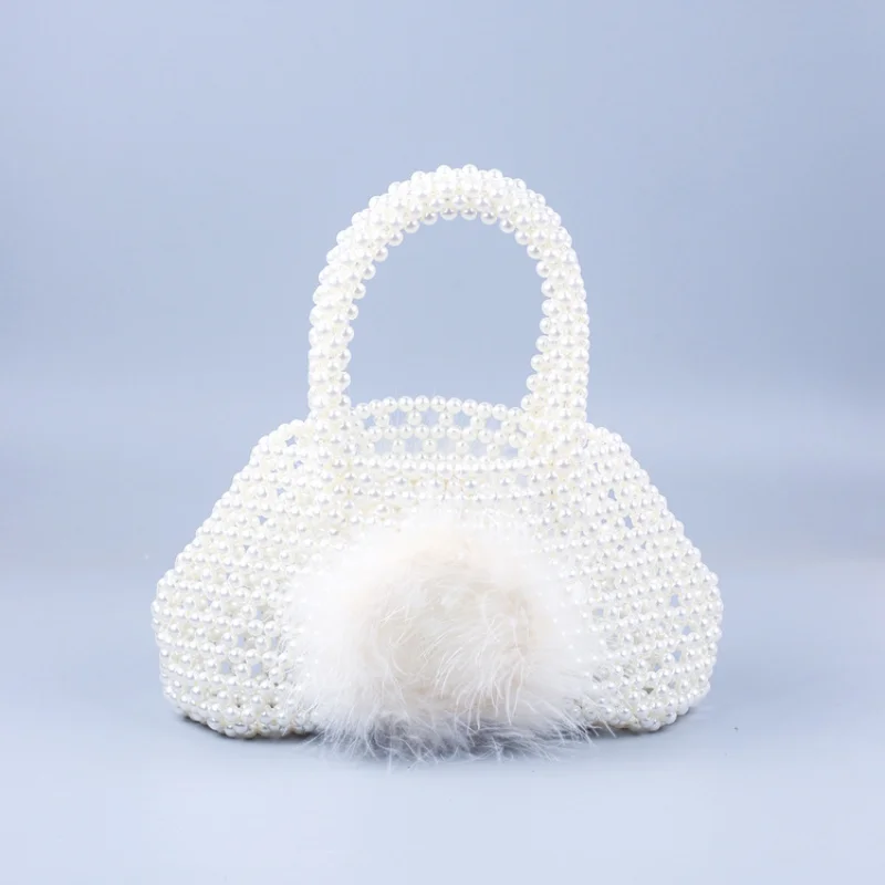 Women's Handmade Pearl Beaded Handbag Solid Color Hand-Beaded Bag White Hairball Design Female Evening Bag Party Dinner Bag
Women's Handmade Pearl Beaded Handbag Solid Color Hand-Beaded Bag White Hairball Design Female Evening Bag Party Dinner Bag