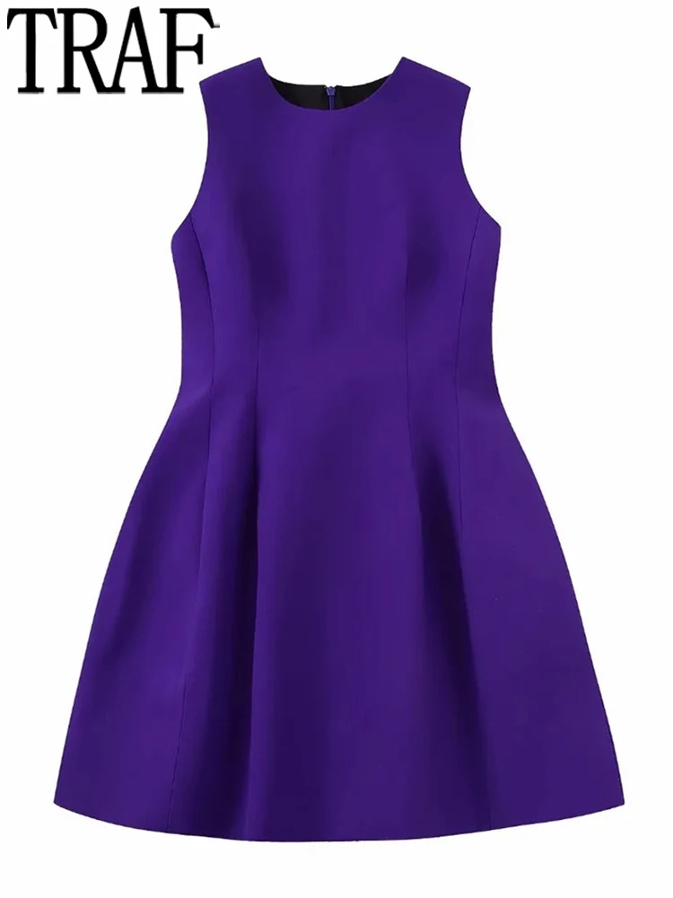 

Фиолетовые короткие платья для женщин TRAF 2022, мини-платье без рукавов с рюшами, женские вечерние платья с пышным подолом, женское вечернее пл...