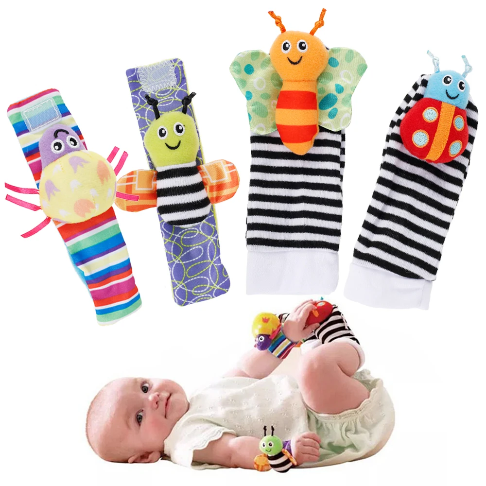 

Мультяшные детские плюшевые носки-погремушки с ремешком на запястье для детей 0-12 месяцев новорожденных детей носки с животными Детские под...